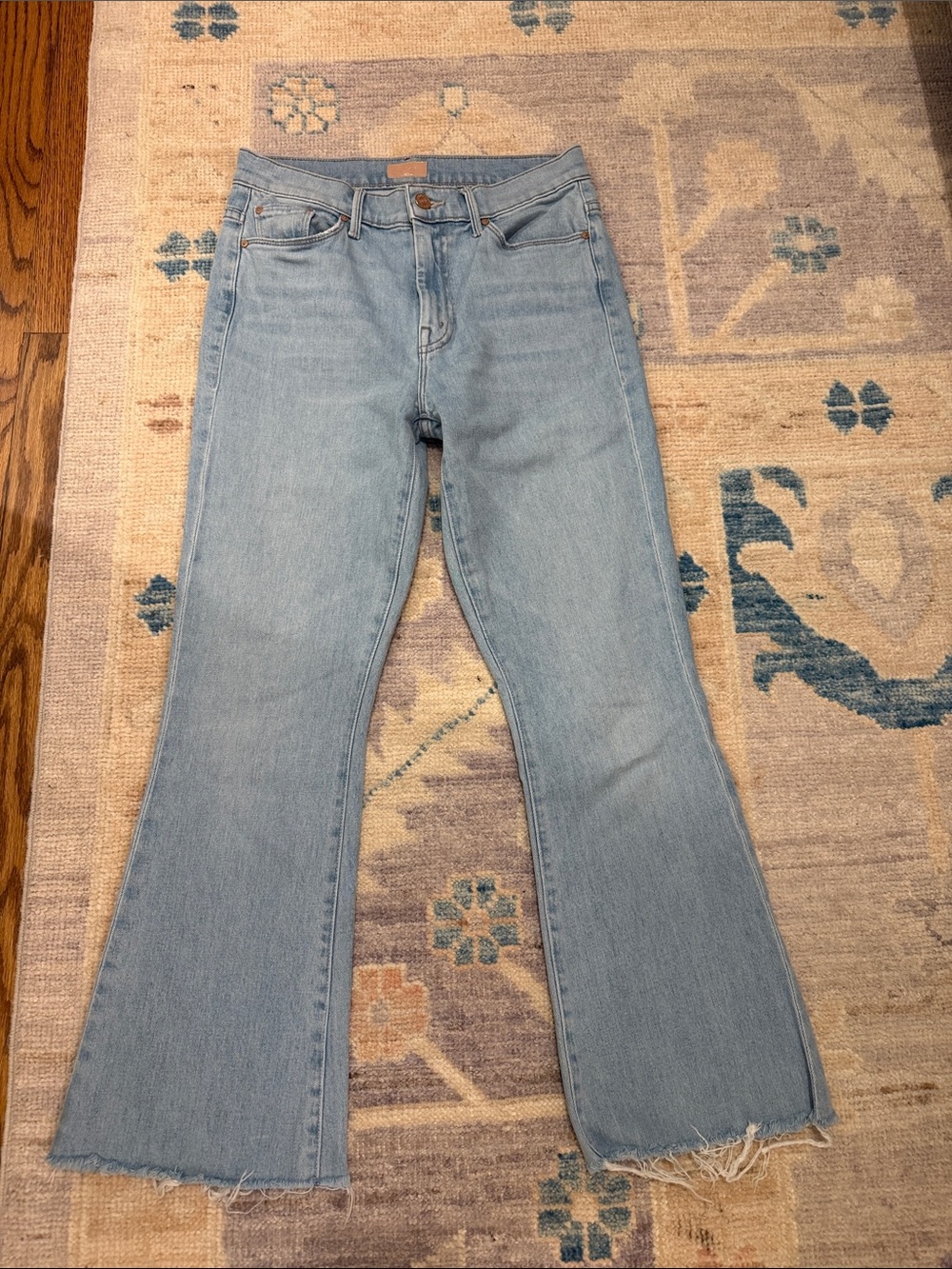 MOTHER Light Blue High-Rise Ankle Flare Jeans